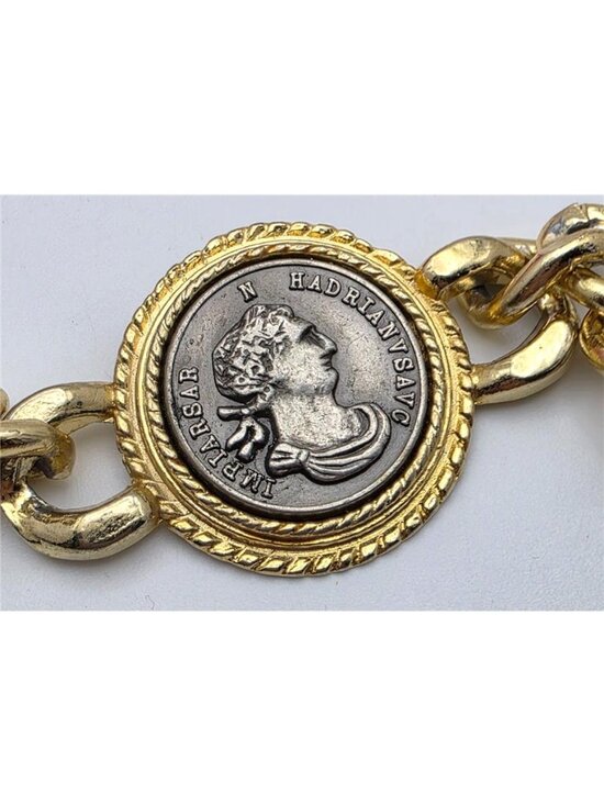 Vintage Omega Gold Tone Roman Coin Chain Belt Necklace Hadrian Medallion 37in main image 5